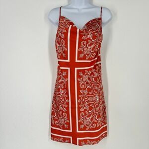 Forever 21 Red Scarf Print Satin Mini Dress S Cowl Neck Regencycore Baddie Slip